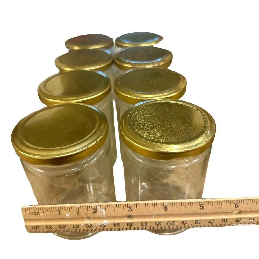 Gold-Lidded Glass Jars Set of 8 (Used - Good Condition) 🫙
